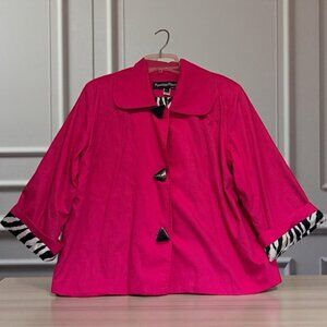 Painted Pony Pink W/ Zebra Print Vintage Jacket Womens Large Geometric Buttons